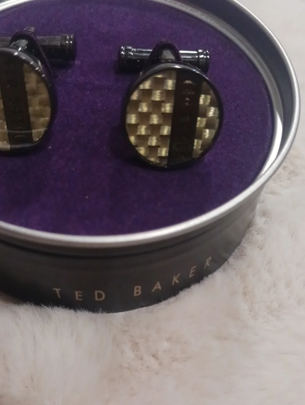 Ted Baker Textured Black Check Round Cufflinks